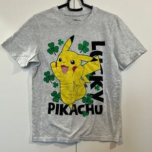 Youth Pokemon Gray Lucky Pikachu Short Sleeve T-Shirt